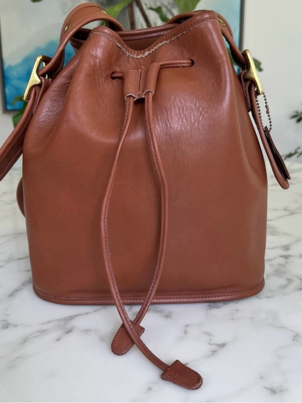 COACH Vintage Lula's Legacy 9952 British Tan Leather Brass Drawstring Bucket Bag
